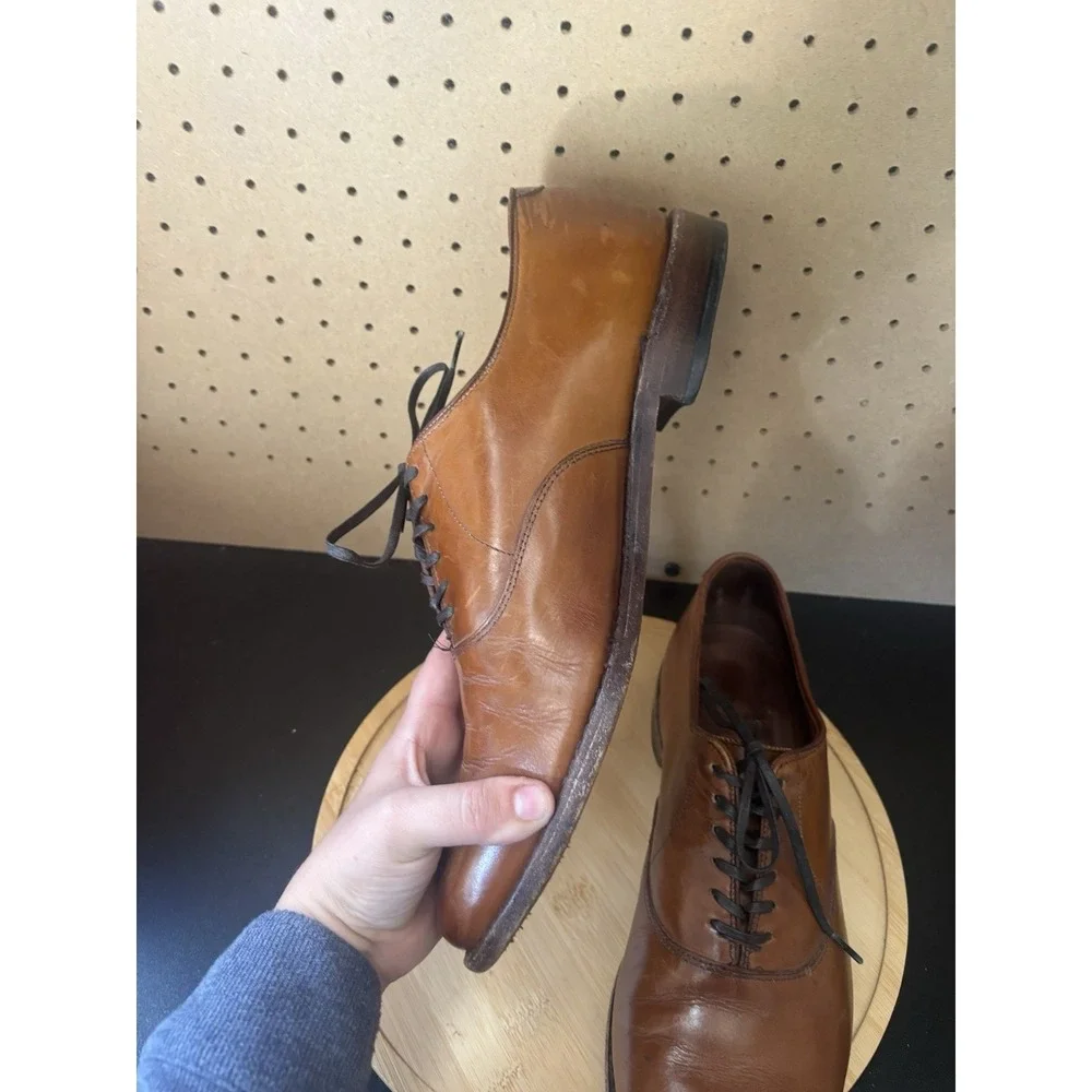 Allen Edmonds Shoes Mens Size 11.5 B Carlyle Oxford Brown Tan Plain Toe Dress
